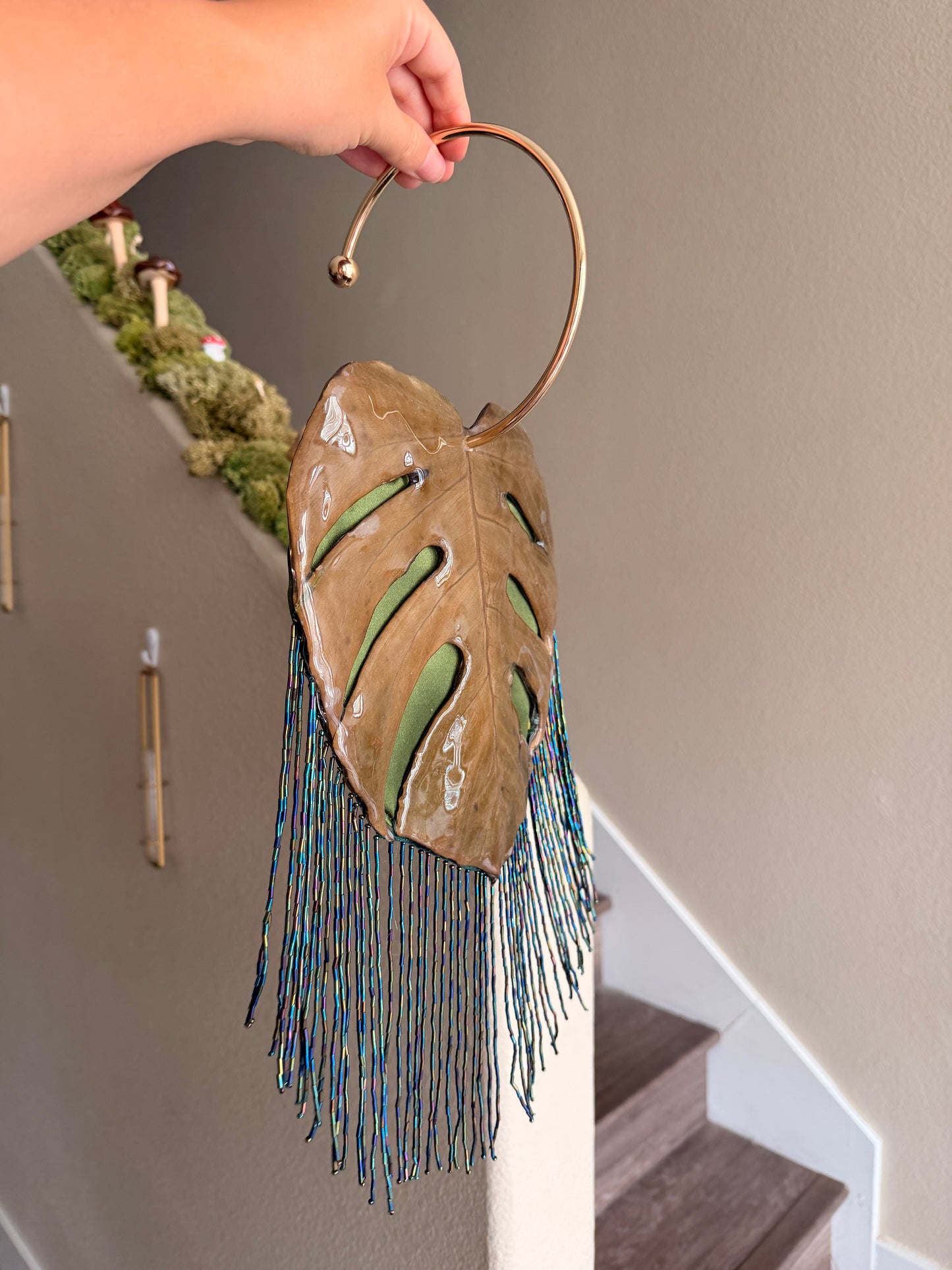 Monstera Fringe Purse