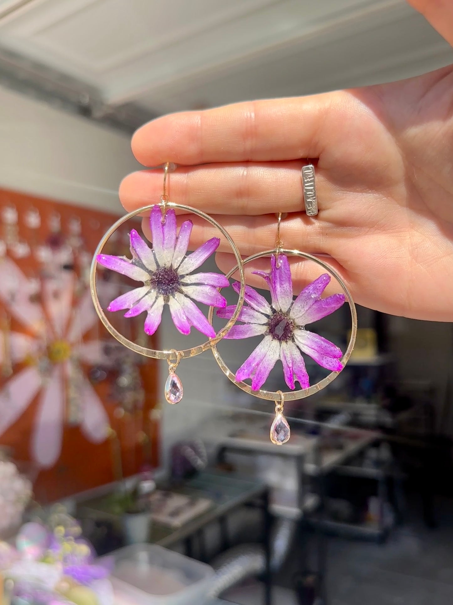 Pink Cineraria Hoops Dangles