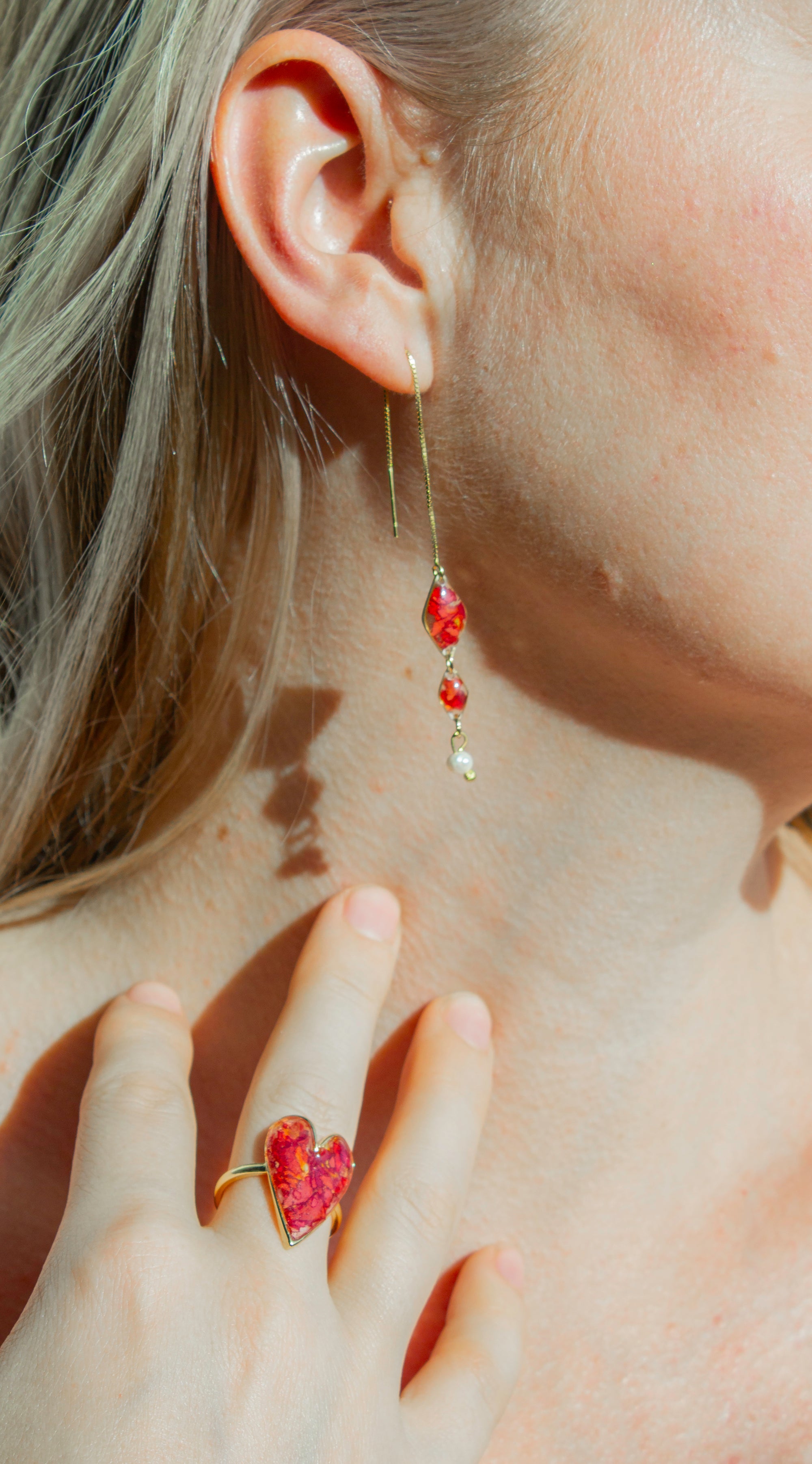Red Rose Threaded Earrings