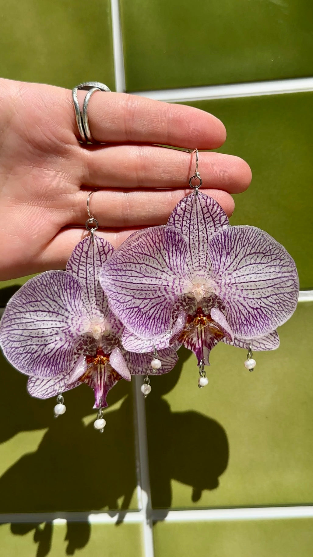 Large Purple Orchid Pearl Dangles