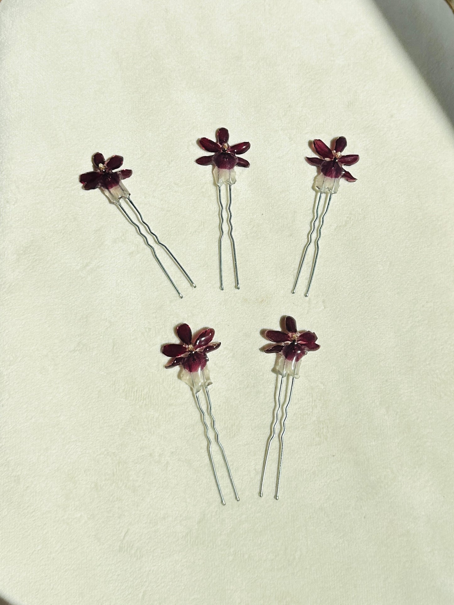 Mini Burgundy Orchid Bobby Pins