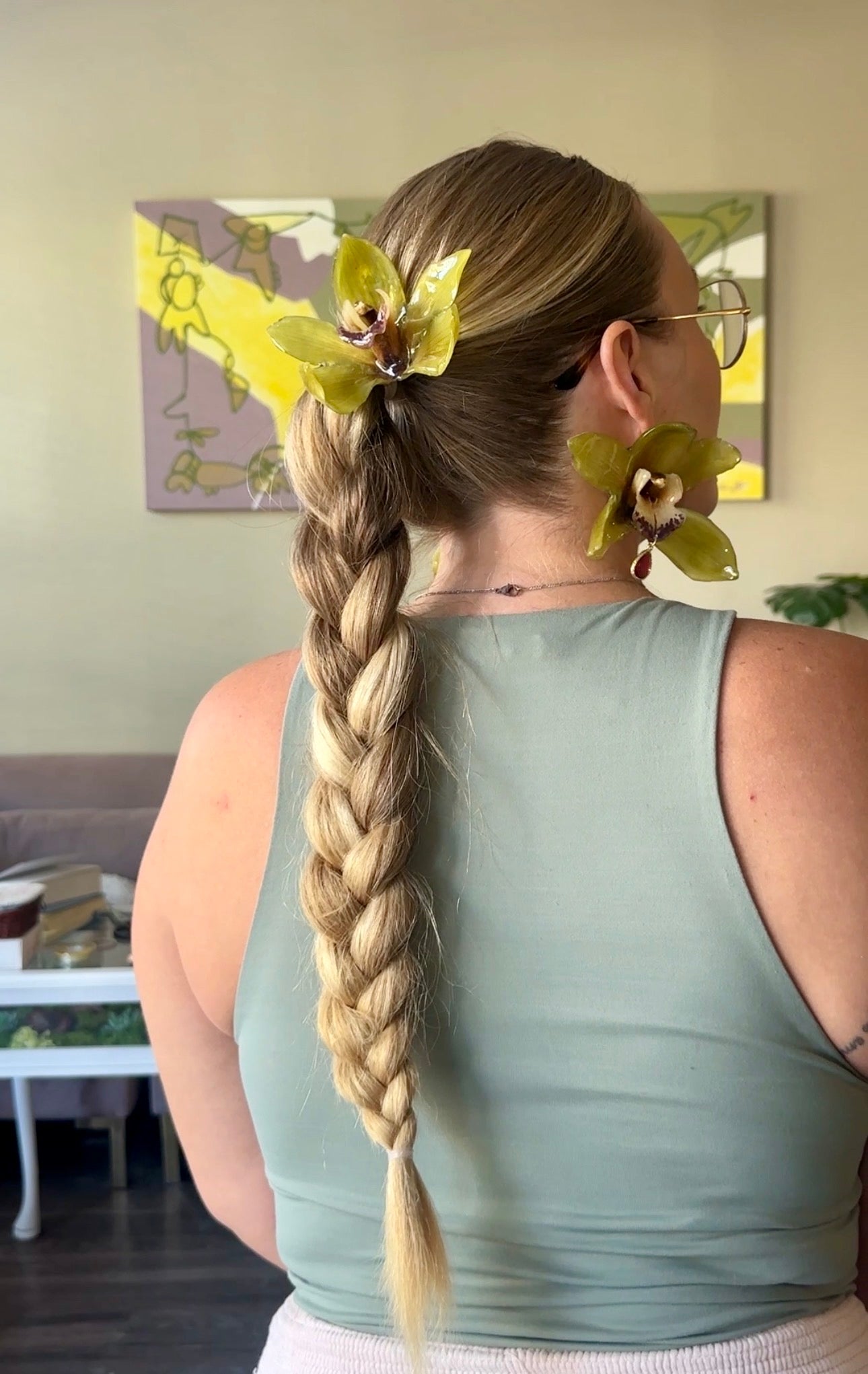 Green Cymbidium Earrings