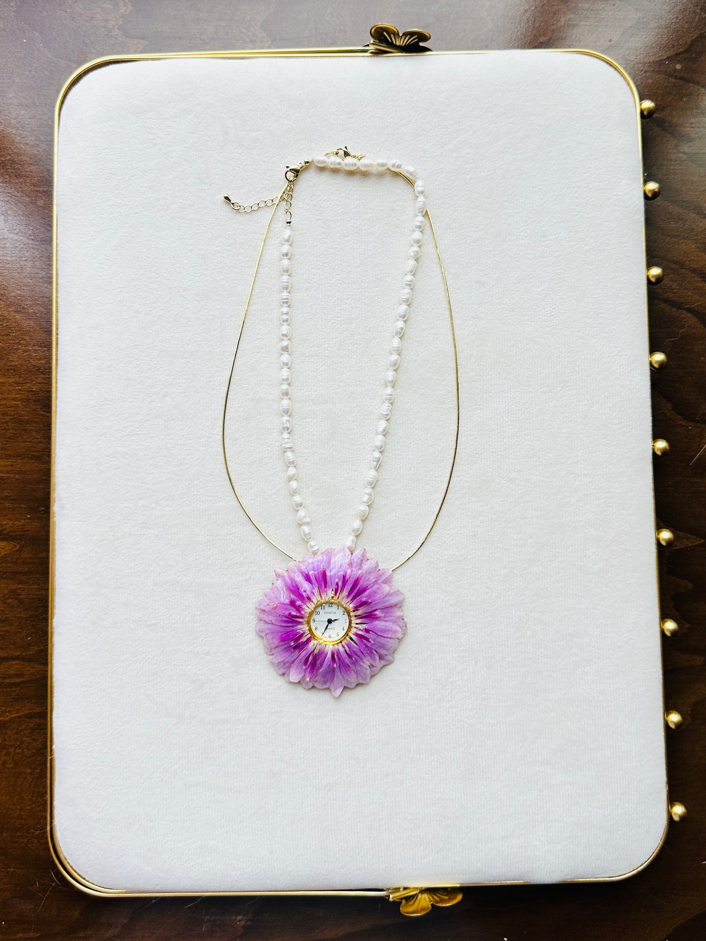 Gerber Daisy Clock Necklace