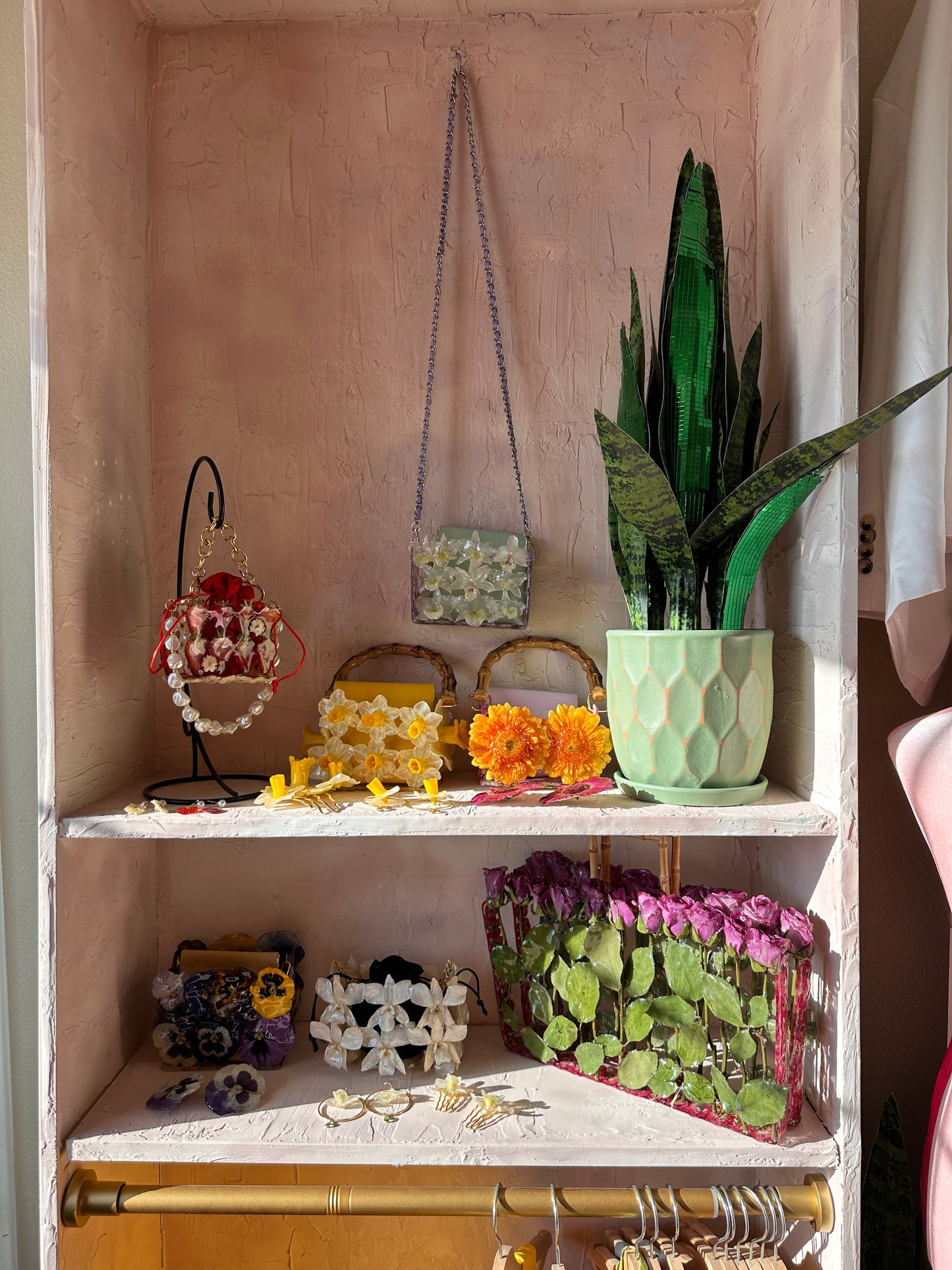 Cattleya Orchid and Purple Daisy Purse