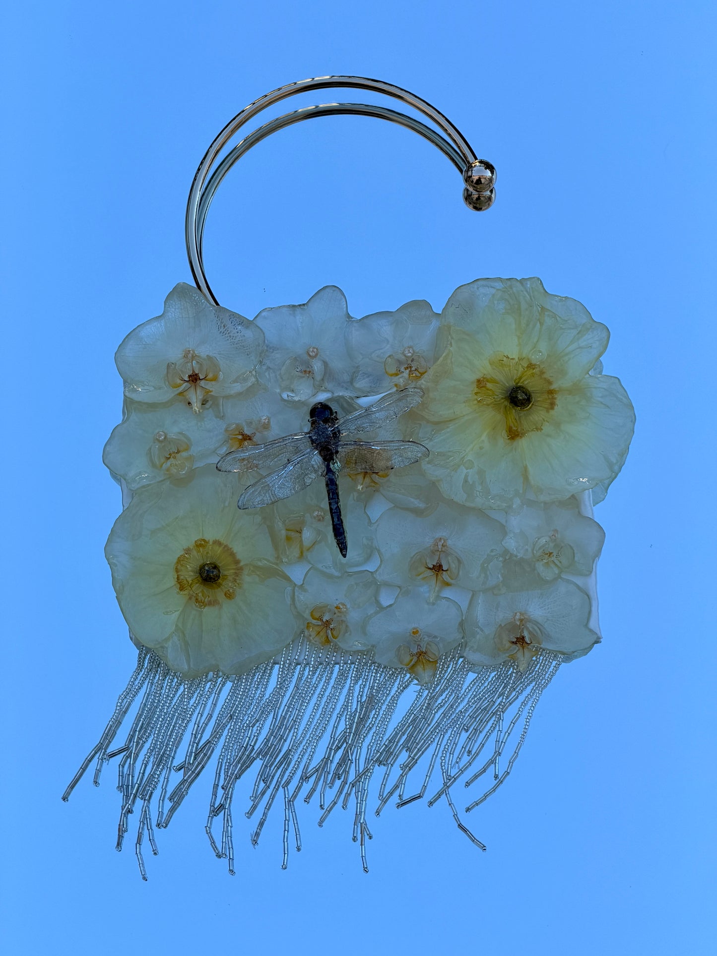White Orchid Poppy Fringe Purse