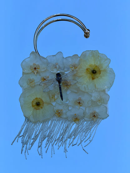 White Orchid Poppy Fringe Purse
