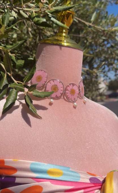 Pink Daisy Pearl Choker