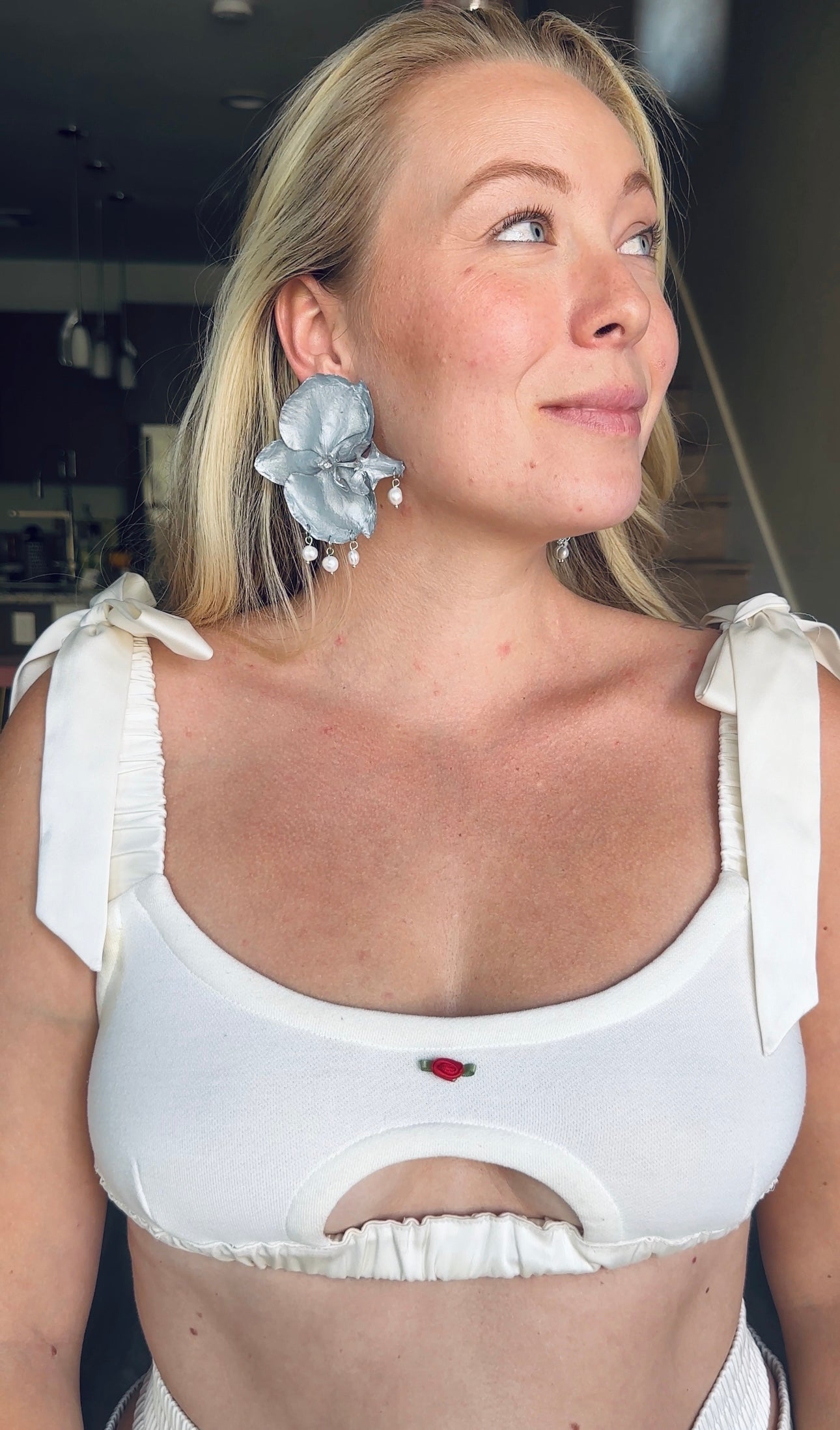 Silver Pearl Orchid Earrings