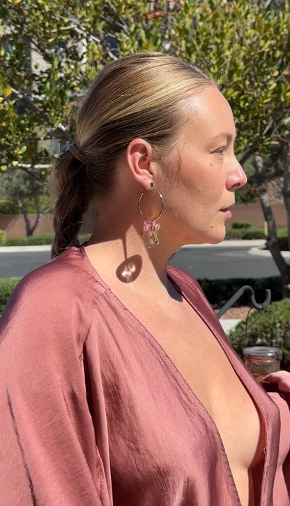 Pink Rose with Emerald Hoops