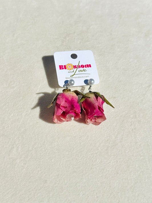 Pink Rose Pearl Studs