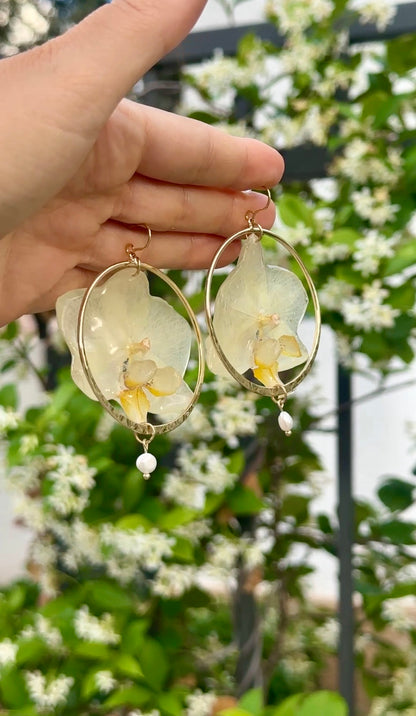 White Orchid Hoop Dangles