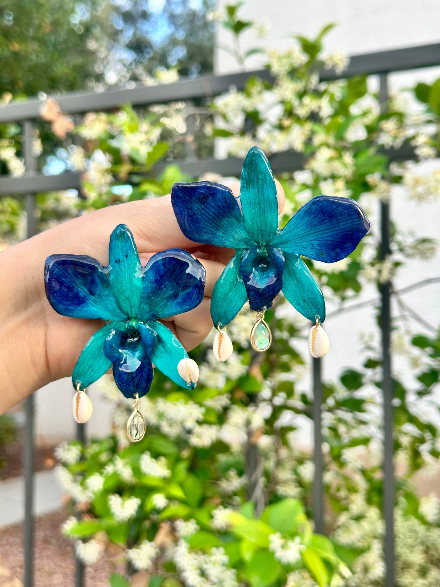 Indigo Orchid Shell Earrings