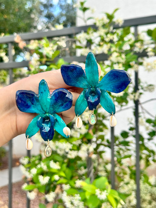 Indigo Orchid Shell Earrings
