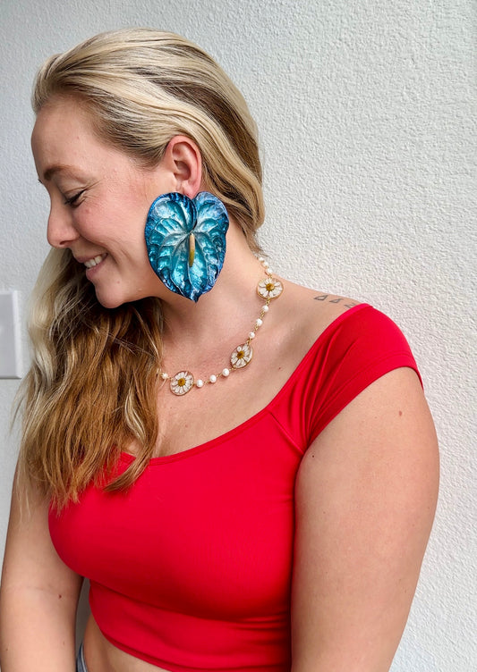 Blue Anthurium Earrings