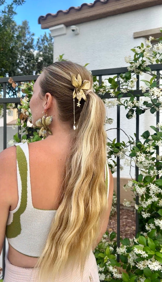 Gold Orchid Hair Clip