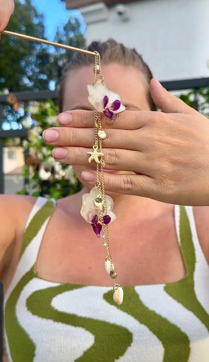 Beachy Orchid Chain Hair Stick