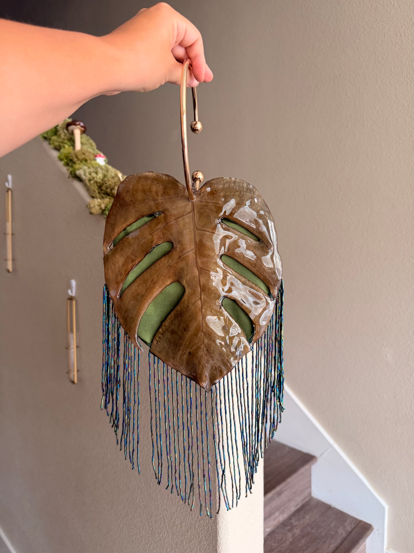 Monstera Fringe Purse
