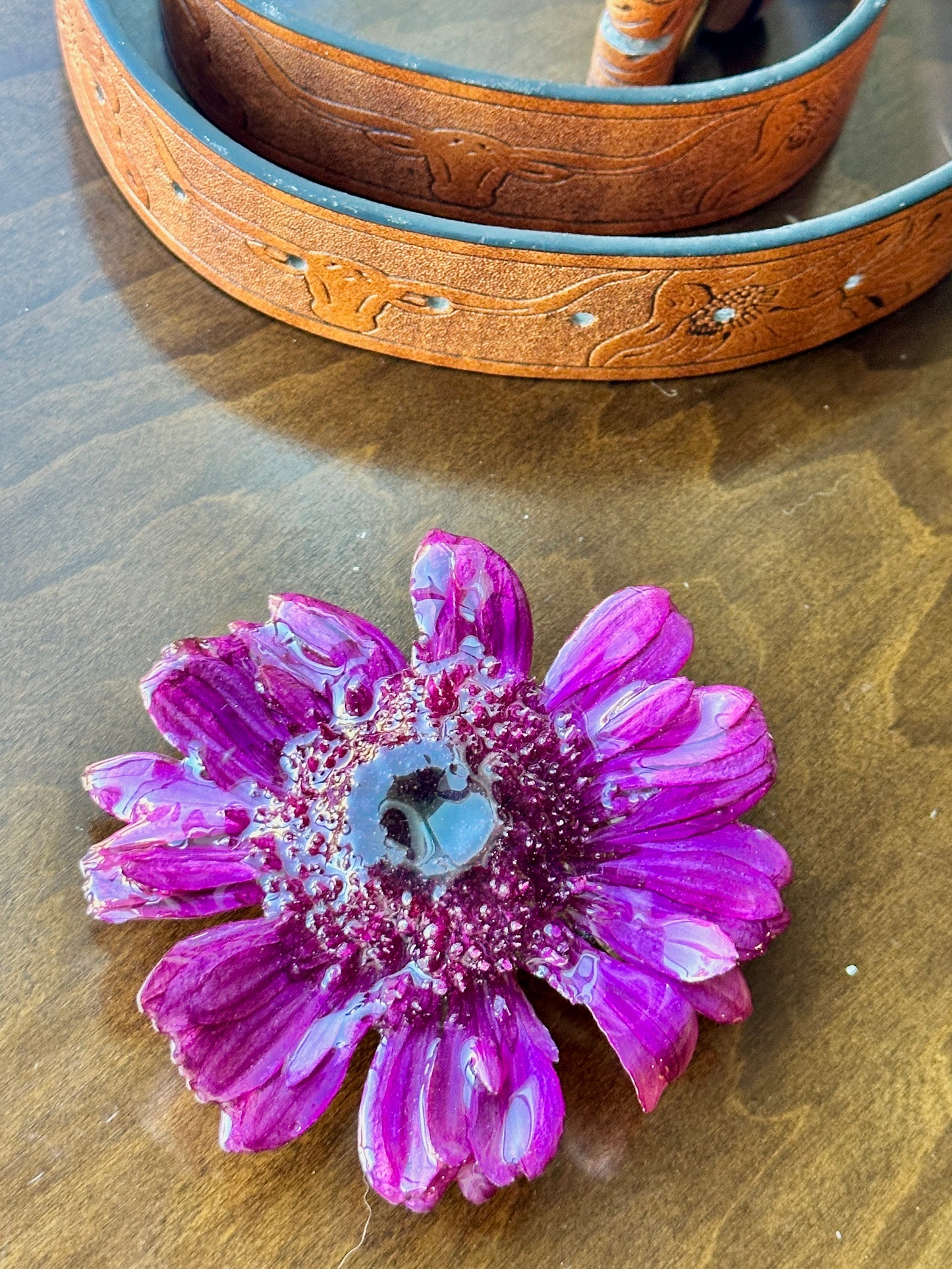 Large Purple Gerber Daisy Belt Buckle