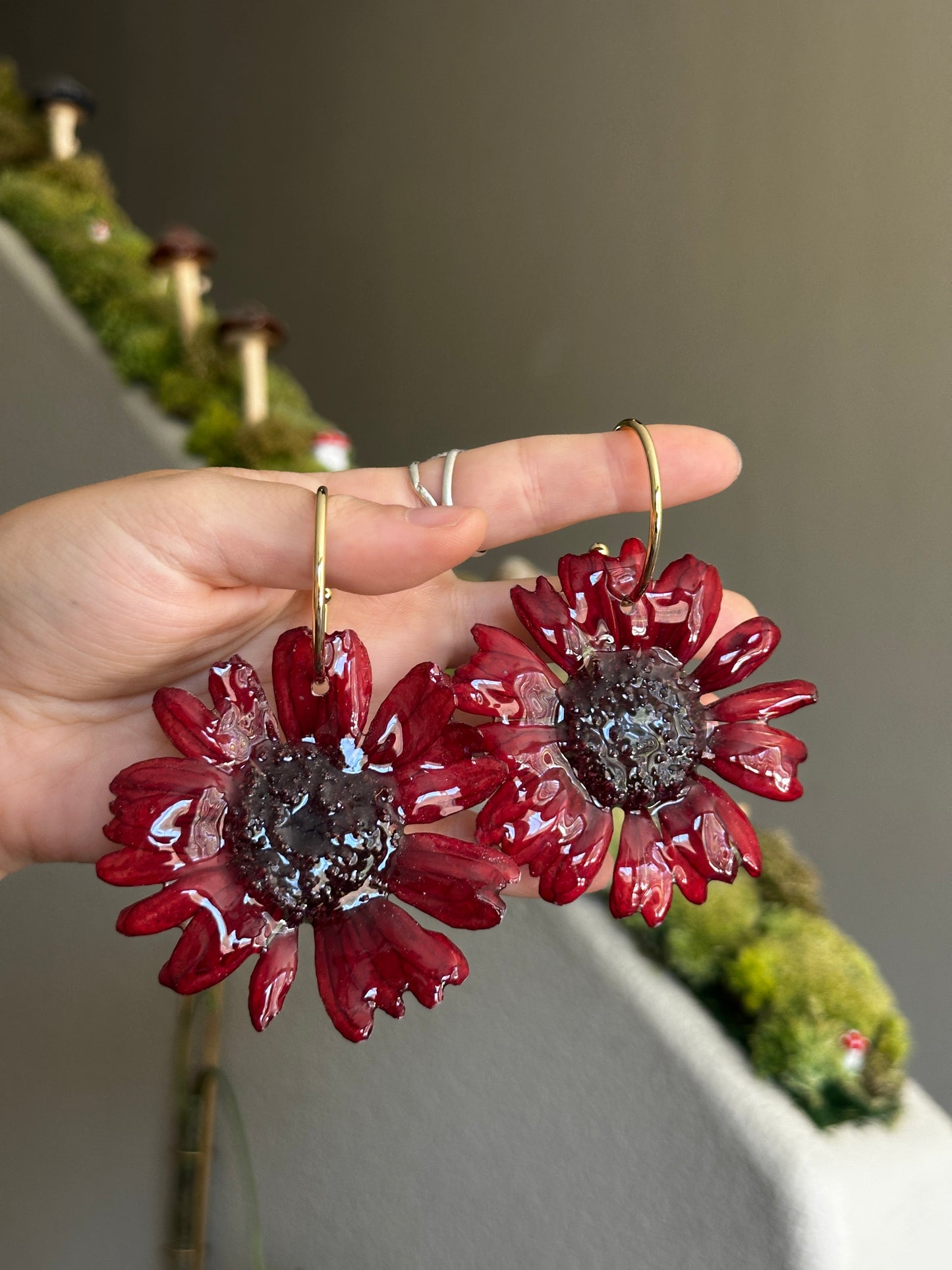 Red Gerber Daisy Hoops