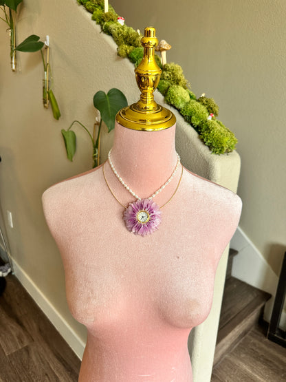 Gerber Daisy Clock Necklace