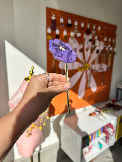 Blue Pansy Hair Stick