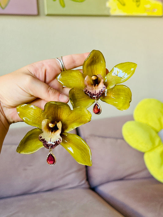 Green Cymbidium Earrings