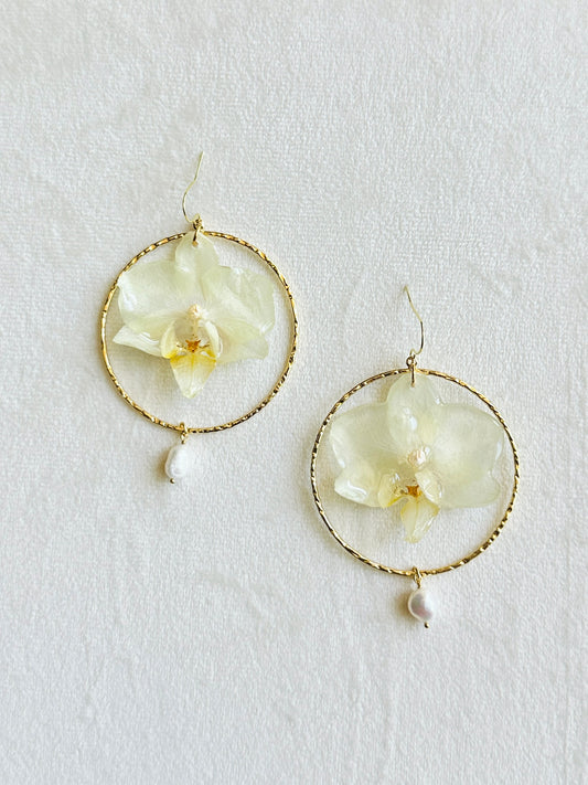 White Orchid Hoop Dangles