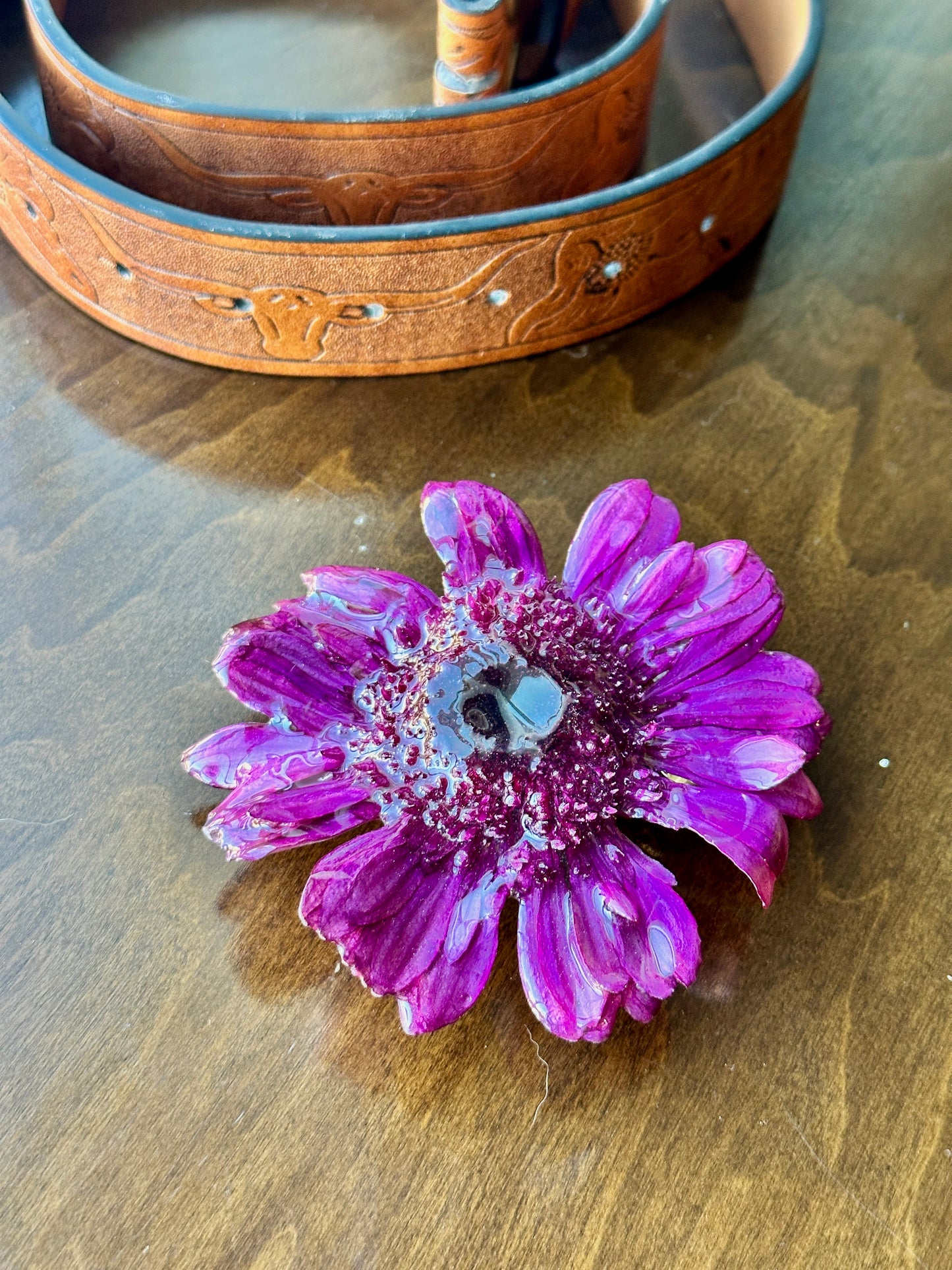 Large Purple Gerber Daisy Belt Buckle