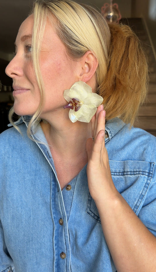 Large Sideways Orchid Earrings