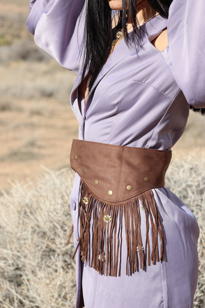 Brown Suede Fringe Belt