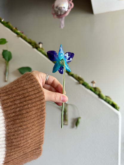 Indigo Dendrobium Orchid Hair Stick