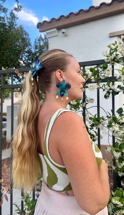 Indigo Orchid Shell Earrings