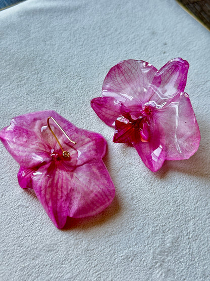 Large Pink Orchid Studs