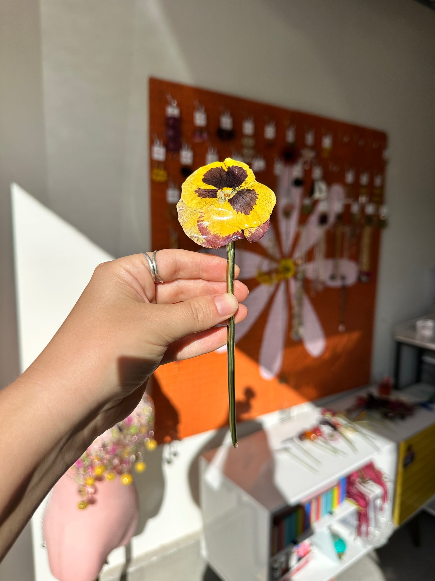 Yellow Pansy Hair Stick