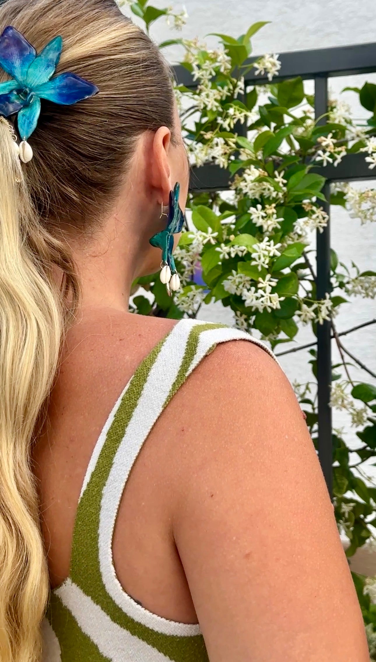 Indigo Orchid Shell Earrings