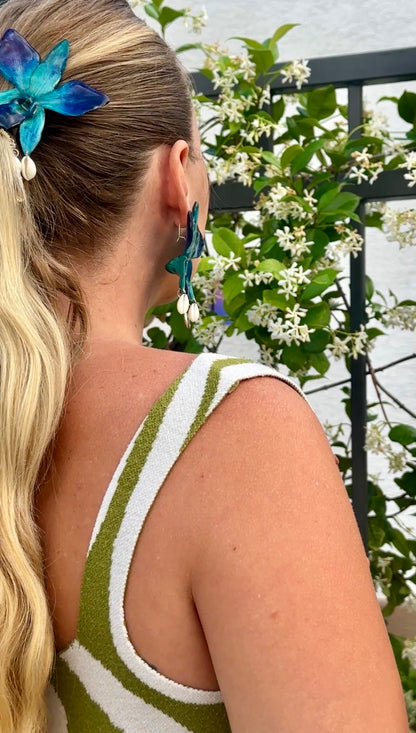 Indigo Orchid Shell Earrings