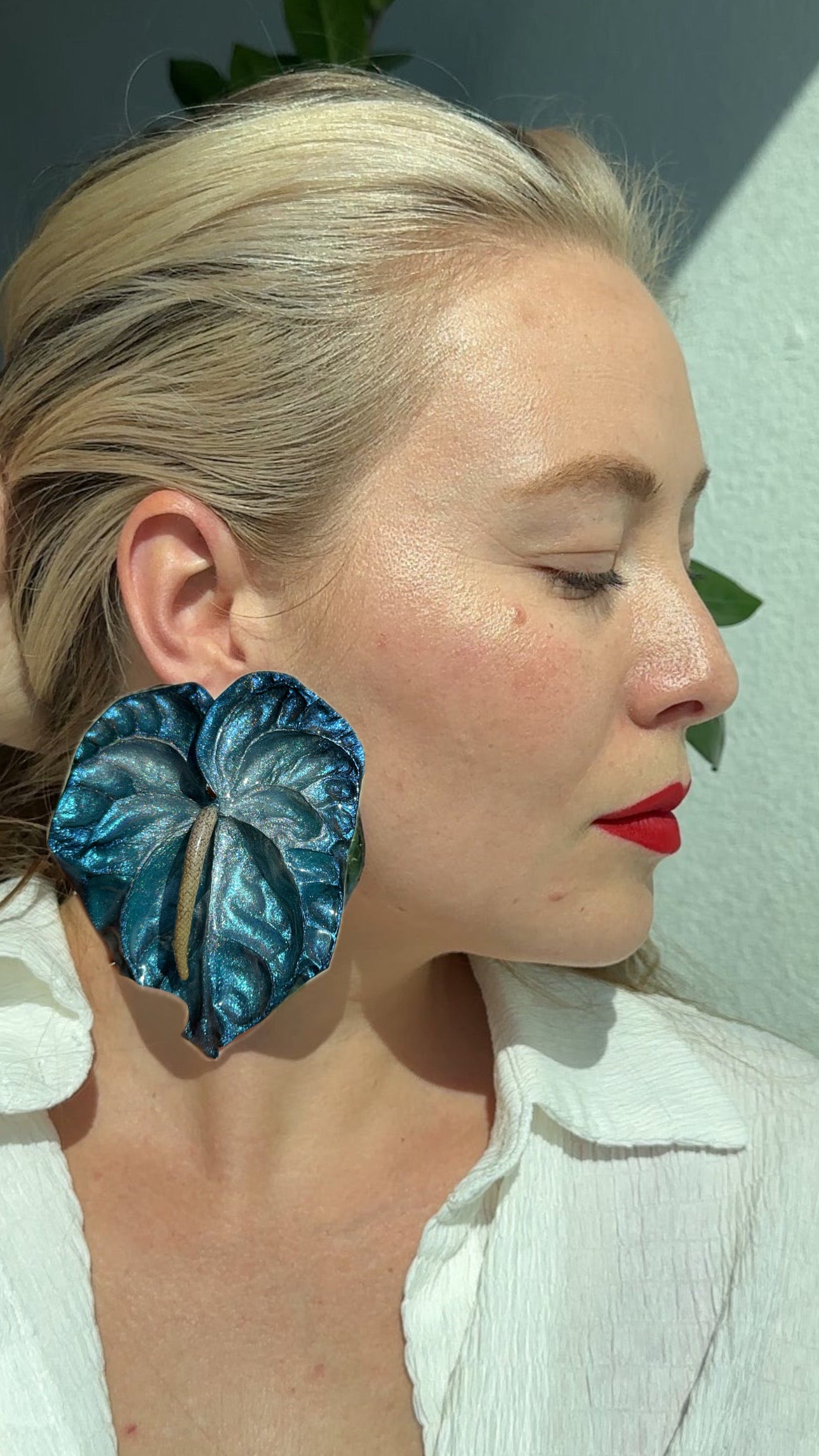 Blue Anthurium Earrings