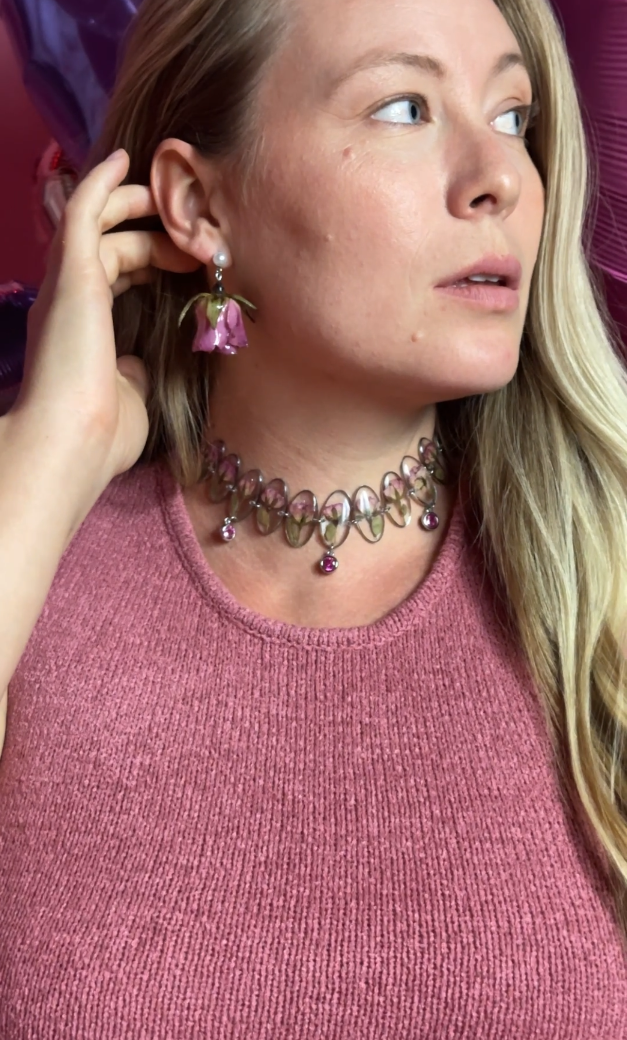 Pink Rose Pearl Studs