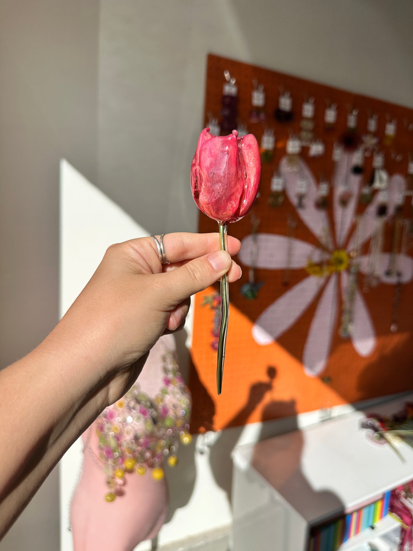 Pink Tulip Hair Stick