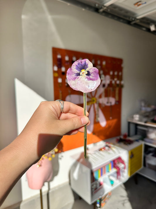 Burgundy Pansy Hair Stick