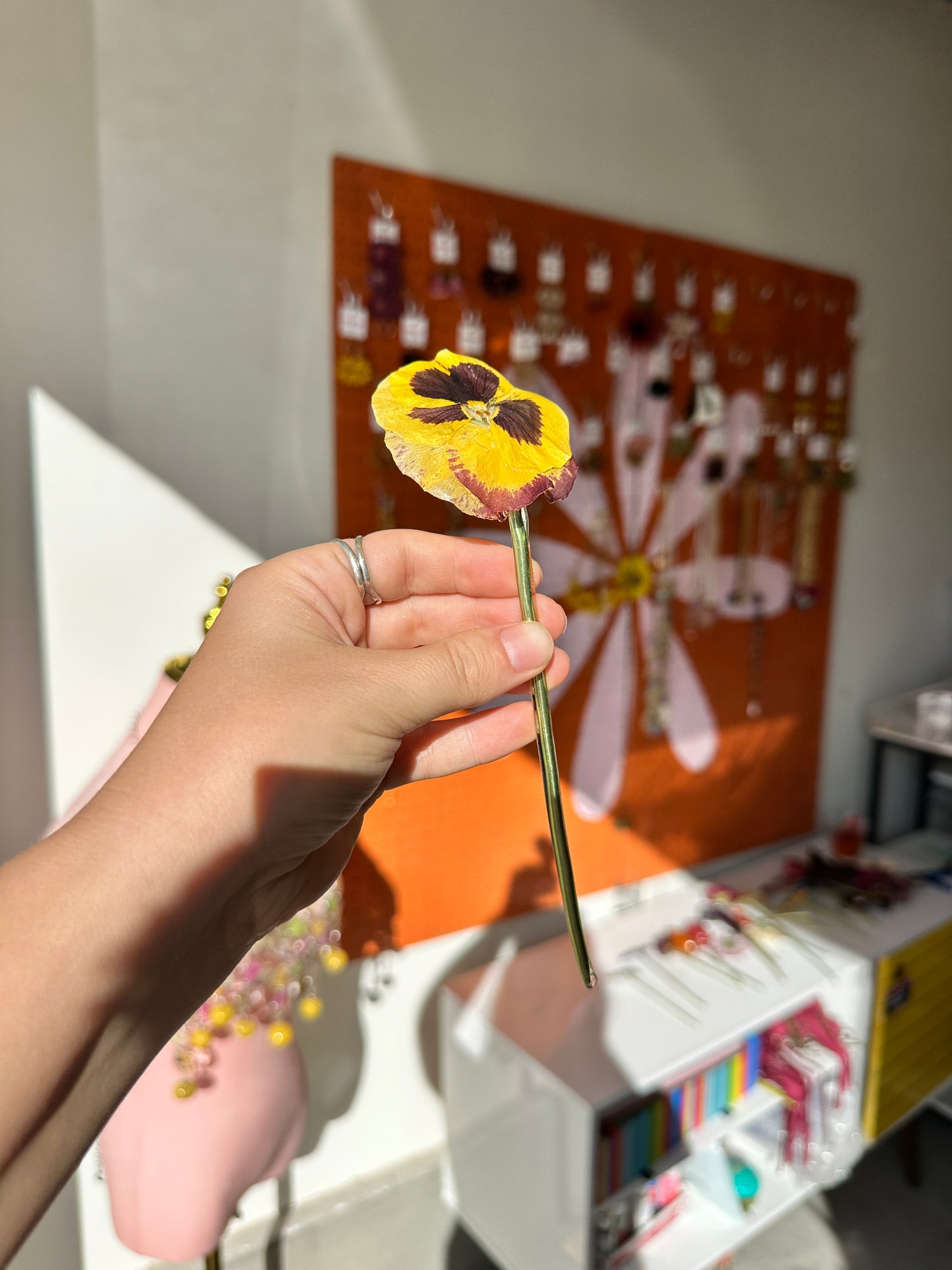 Yellow Pansy Hair Stick
