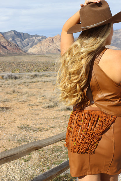 Yellow Mum Suede Fringe Belt