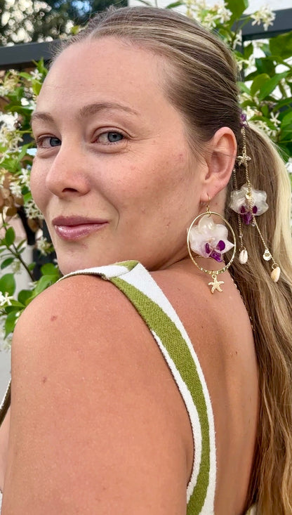 Beachy Orchid Chain Hair Stick