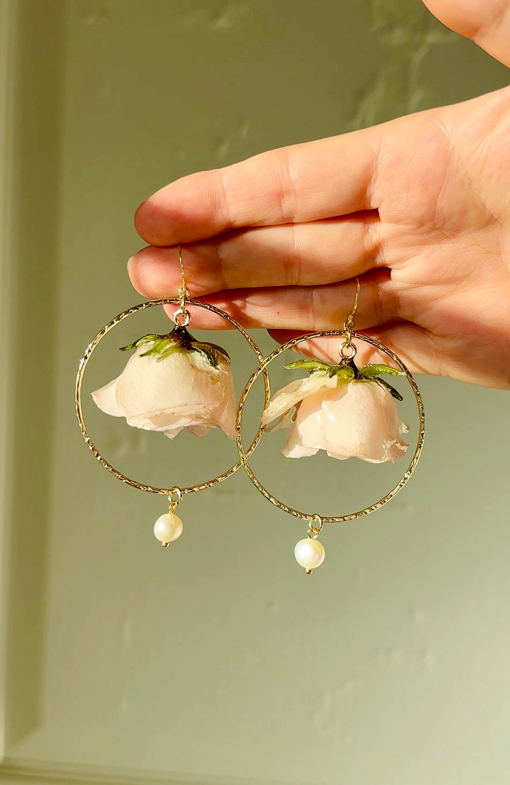 White Rose Hoops Dangles