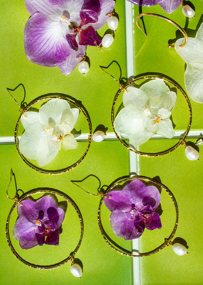 White Orchid Hoop Dangles
