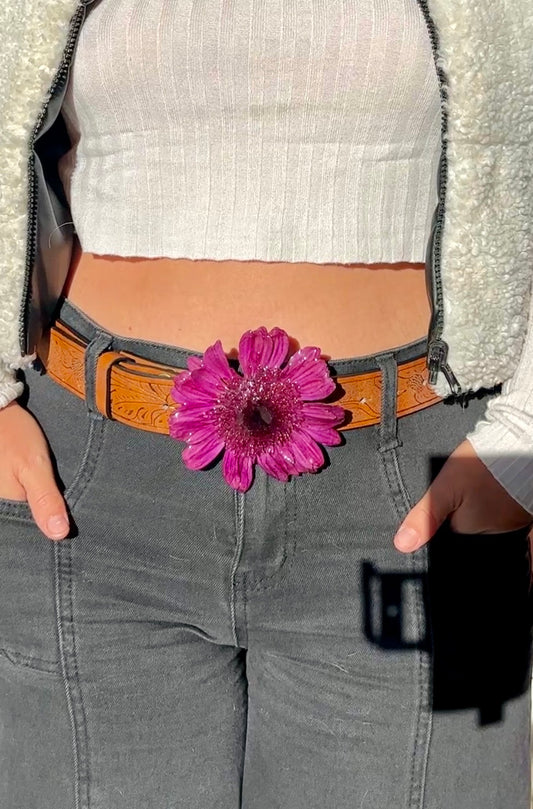 Large Purple Gerber Daisy Belt Buckle
