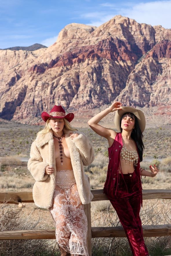 Burgundy Suede Chamomile Fringe Vest