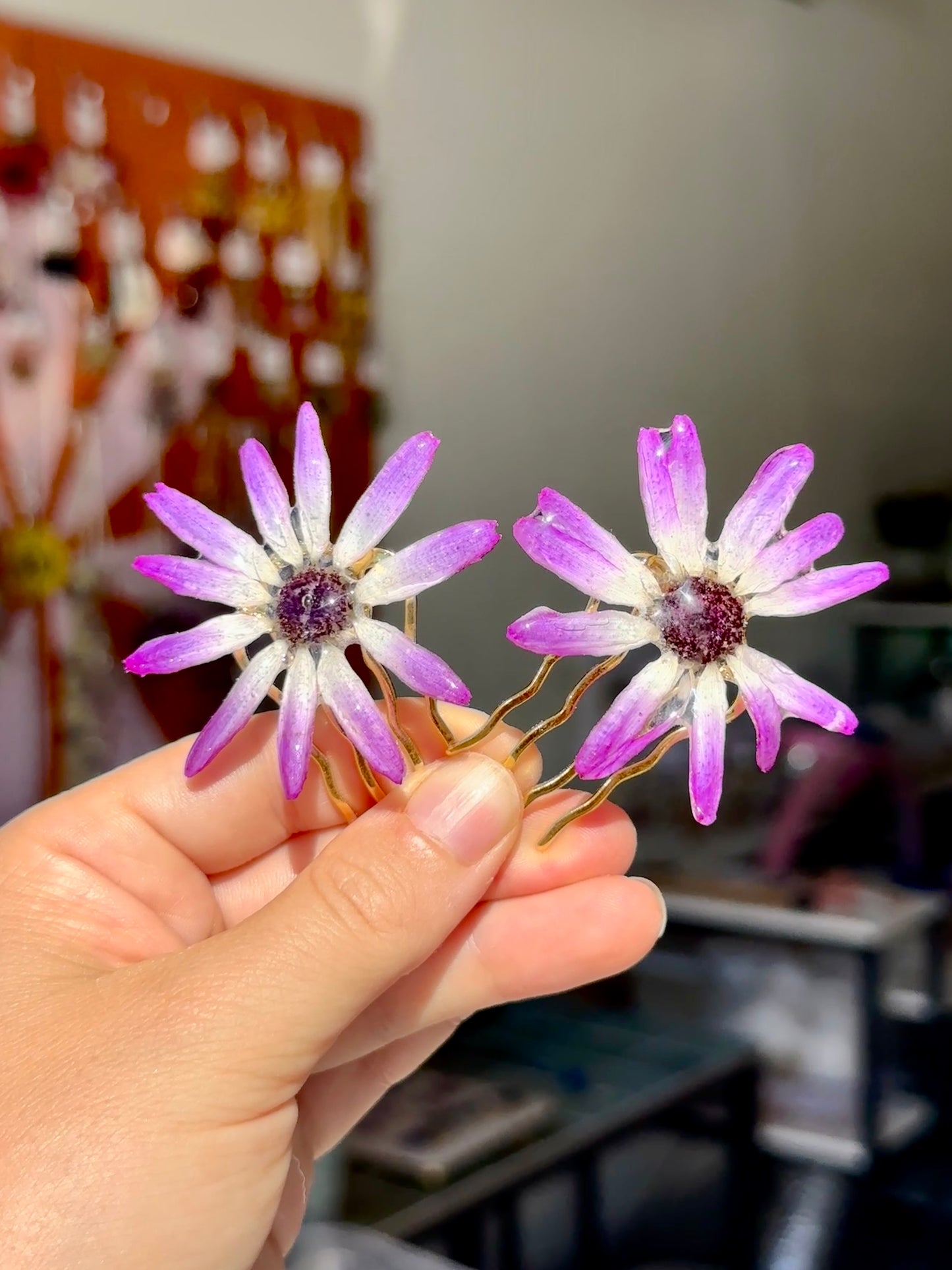 Pink Cineraria Hair Pins