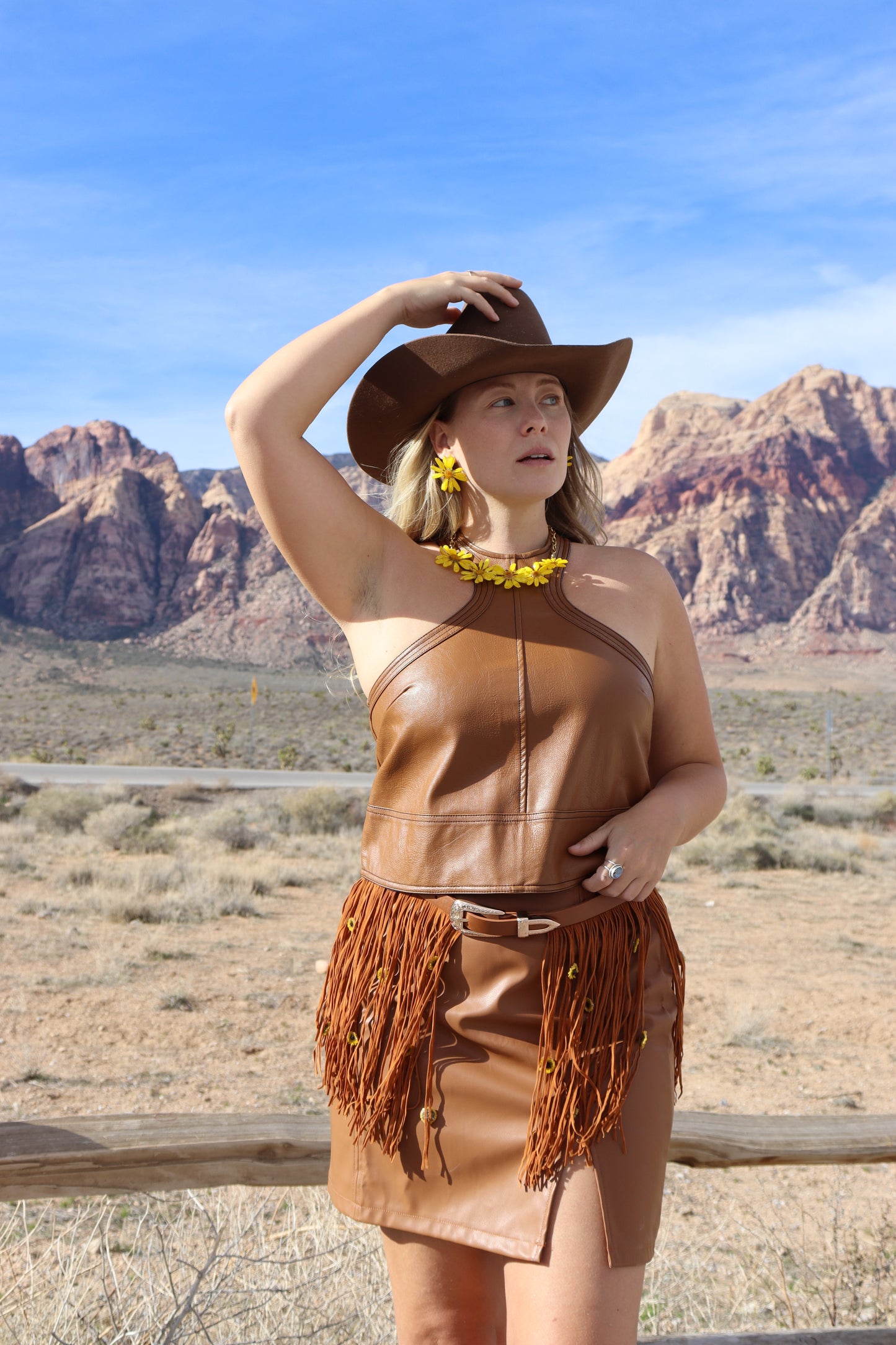 Yellow Mum Suede Fringe Belt