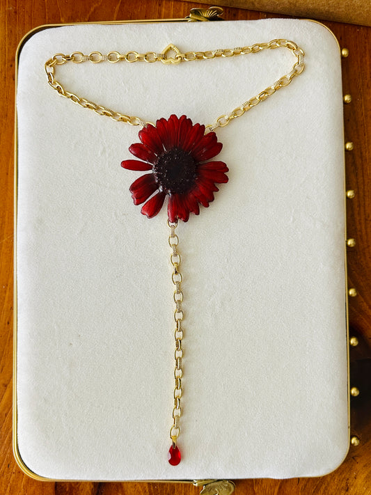 Red Gerber Daisy Necklace